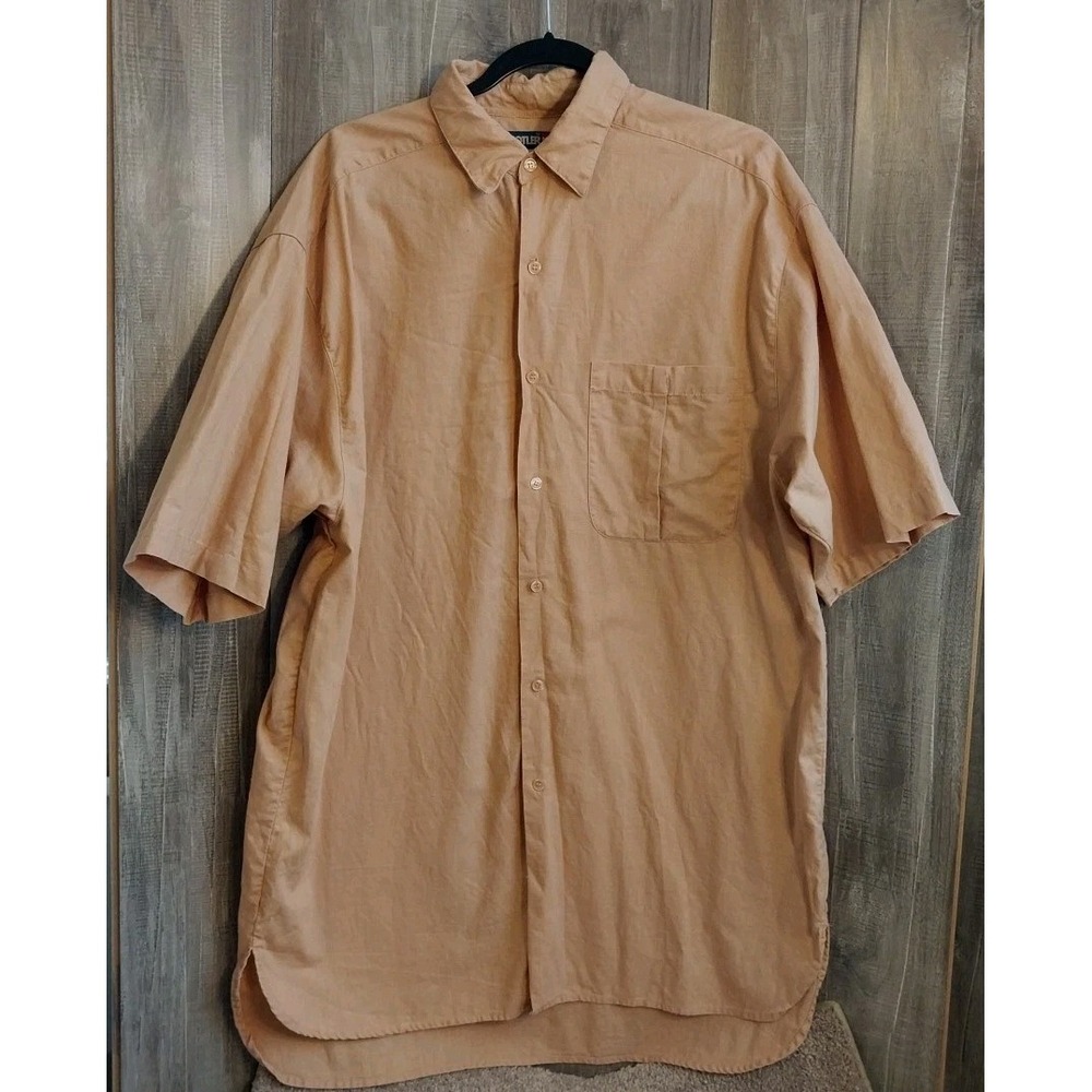 Vtg Cotler Men's Linen L Short Sleeve Shirt Washable Earthy Orange Color 90s EUC